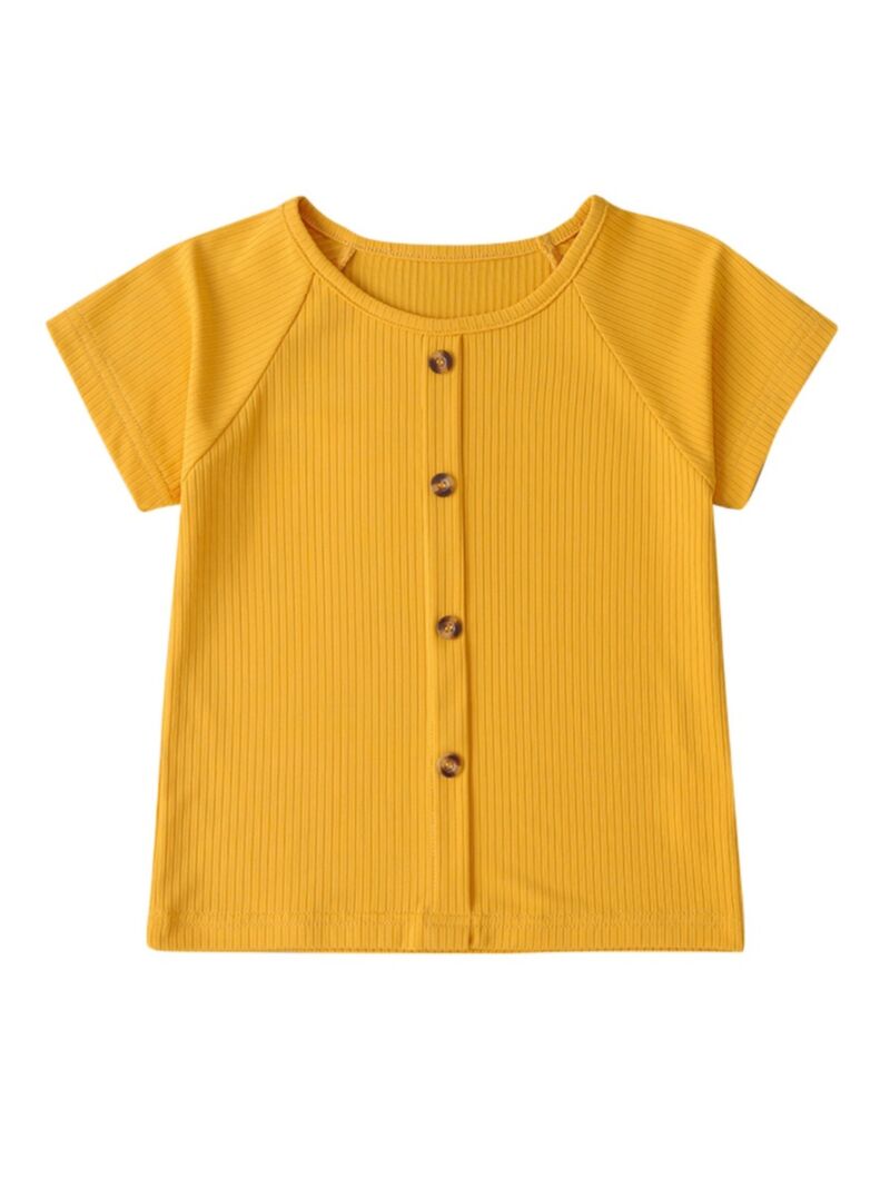 Wholesale Toddler Girl Front Button Solid Color Ribbed